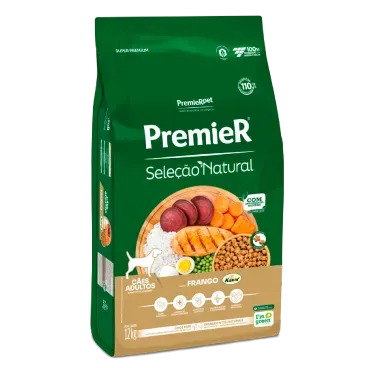 Racao Premier Selecao Natural Caes Adultos Frango Korin 12kg lateral